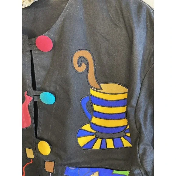 VTG SILKSCAPES Embroidered Artsy Whimsy Art To Wear Teapot Mad Hatter CUSTOM - Picture 5 of 16